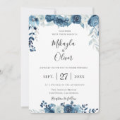 Faire-part de mariage floral bleu marine (Devant)
