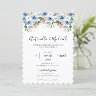Faire-part de mariage floral bleu marine