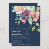 Faire-part de mariage floral bleu marine (Devant / Derrière)