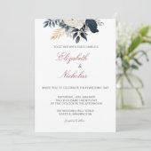 Faire-part de mariage floral bleu marine et argent (Debout devant)