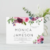 Faire-part de mariage floral bleu marine et rose c (Debout devant)