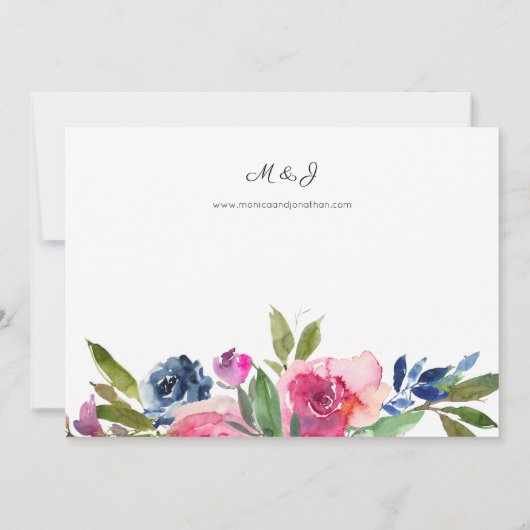 Faire-part de mariage floral bleu marine et rose c (Dos)