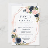 Faire-part de mariage floral bleu marine teinté de (Devant)