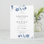 Faire-part de mariage Floral bleu minimaliste (Debout devant)