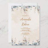 Faire-part de mariage Floral bleu moderne (Devant)