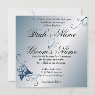 Faire-part de mariage Floral bleu moderne
