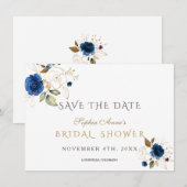 Faire-part de mariage floral bleu or (Devant / Derrière)
