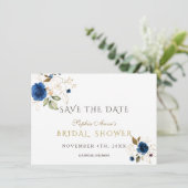 Faire-part de mariage floral bleu or (Debout devant)