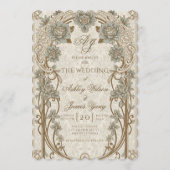 Faire-part de mariage floral bleu or (Devant)