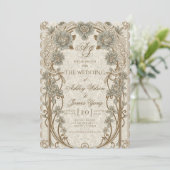 Faire-part de mariage floral bleu or (Debout devant)