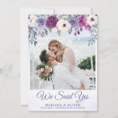 Faire-part de mariage floral bleu pâle fuchsia (Devant)