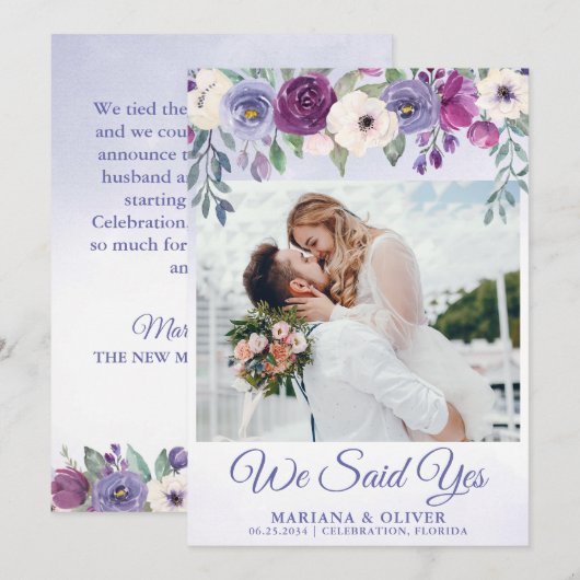 Faire-part de mariage floral bleu pâle fuchsia (Devant / Derrière)