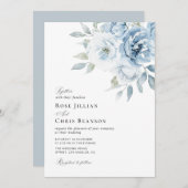 faire-part de mariage floral bleu poussiéreux (Devant / Derrière)
