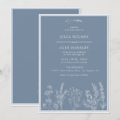 Faire-part de mariage floral bleu poussiéreux (Devant / Derrière)