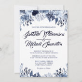 Faire-part de mariage floral bleu poussiéreux (Devant)