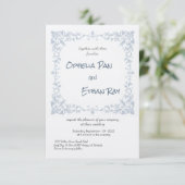 Faire-part de mariage floral bleu poussiéreux (Debout devant)