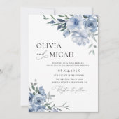 faire-part de mariage floral bleu poussiéreux et t (Devant)