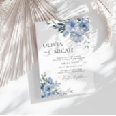 faire-part de mariage floral bleu poussiéreux et t