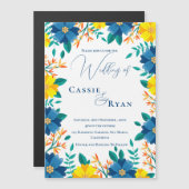 Faire-part de mariage floral bleu romantique jaune (Devant / Derrière)