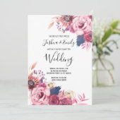 Faire-part de mariage Floral bleu rose (Debout devant)