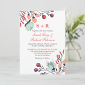 Faire-part de mariage floral bleu rouge rustique (Debout devant)