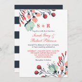 Faire-part de mariage floral bleu rouge rustique (Devant / Derrière)