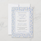 Faire-part de mariage Floral Bleu tendance et RSVP (Devant)