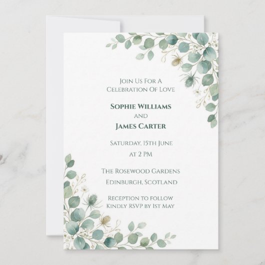 Faire-part de mariage floral Blue Blush (Devant)