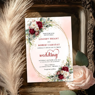 Faire-part de mariage floral bohème chic burgundy