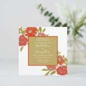 Faire-part de mariage floral bohème rouge orange o (Debout devant)