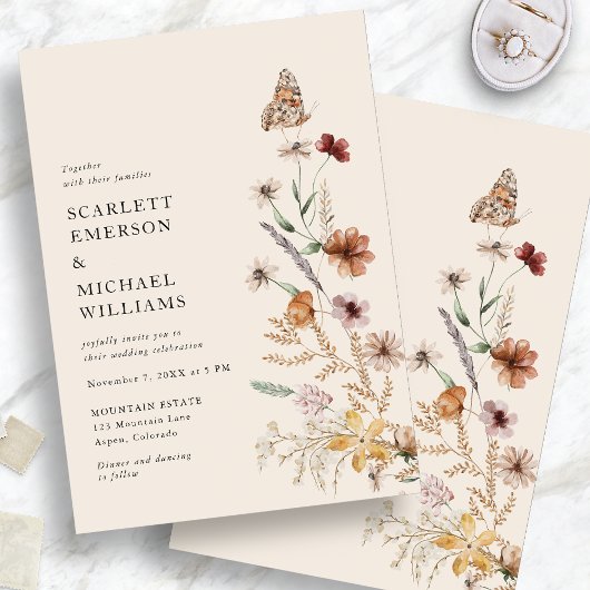 Faire-part de mariage floral bohème rustique
