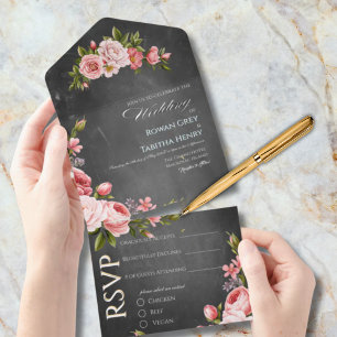 Faire-part de mariage floral bohème Vintage Chalkb
