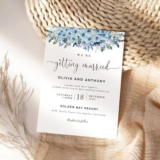 Faire-part de mariage Floral Boho Bleu