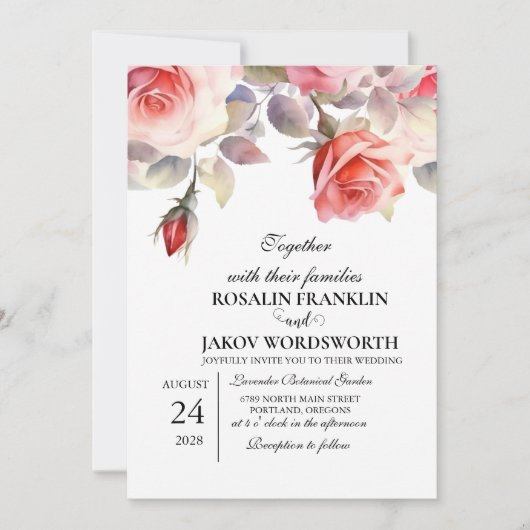 Faire-part de mariage floral Boho Blush (Devant)