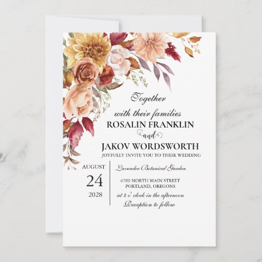 Faire-part de mariage floral Boho Blush (Devant)