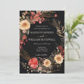 Faire-part de mariage Floral Boho Noir Élégant Chi (Debout devant)