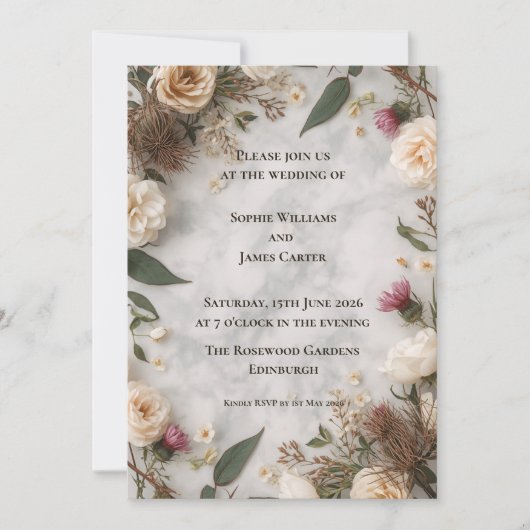 Faire-part de mariage floral boho | Roses romaines (Devant)
