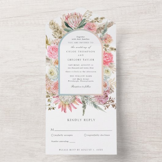 Faire-Part de Mariage Floral Boho Tout En Un (À l'intérieur)
