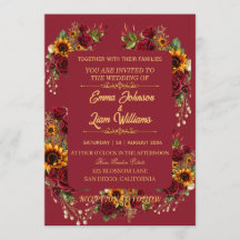 Faire-part de mariage floral bordeaux