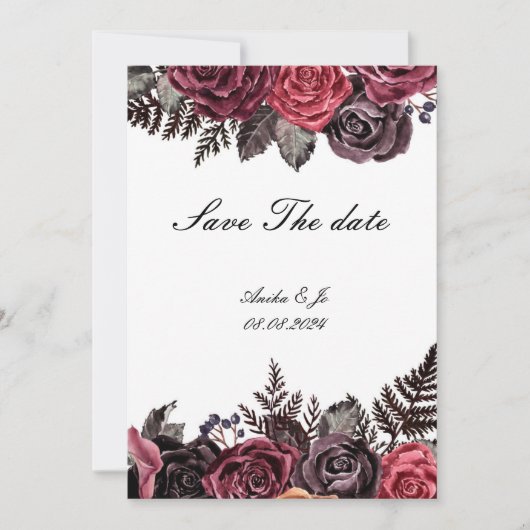 Faire-part de mariage floral bordeaux (Devant)