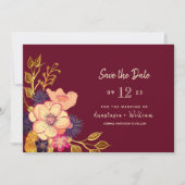 Faire-part de mariage floral bordeaux (Devant)
