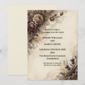 Faire-part de mariage floral bordeaux vintage (Devant / Derrière)