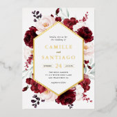 Faire-part de mariage Floral Bourgogne (Recto)