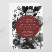 Faire-part de mariage Floral Bourgogne (Devant / Derrière)
