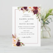 Faire-part de mariage Floral Bourgogne moderne (Debout devant)