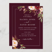 Faire-part de mariage Floral Bourgogne moderne (Devant / Derrière)