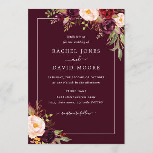 Faire-part de mariage Floral Bourgogne moderne