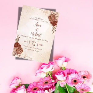 Faire-part de mariage floral Bourgogne & Or