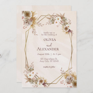 Faire-part de mariage Floral Brown beige