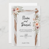 Faire-part de mariage floral Brown blanc (Devant / Derrière)